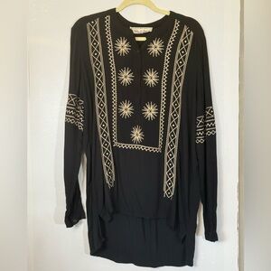 Sheryl Crow Southwestern Embroidered Hi-Low Long Sleeve Tunic Blouse L